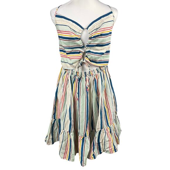 ANTHROPOLOGIE Keyhole Mini Dress Linen sz Lg NEW Boho Milkmaid Festival Indie - Picture 4 of 15